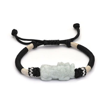 Jade Pi Xie With Black String Bracelet 