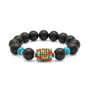 Black Onyx with Omani Mantra Charm Bracelet