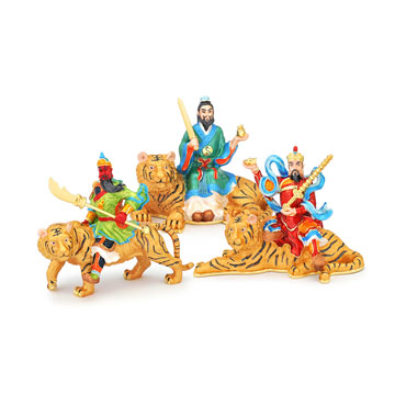 Bejewelled Trio of Tigers with Wealth Gods 