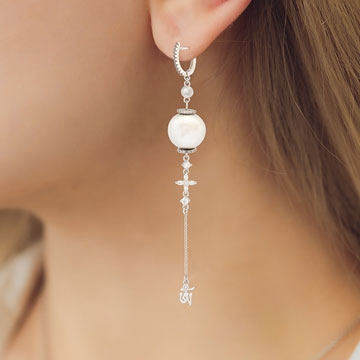 White Pearl Tassel Earrings with "OM"