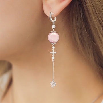 Pink Pearl Tassel Earrings with "AH"