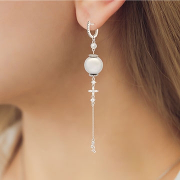 Grey Pearl Tassel Earrings with "HUM"